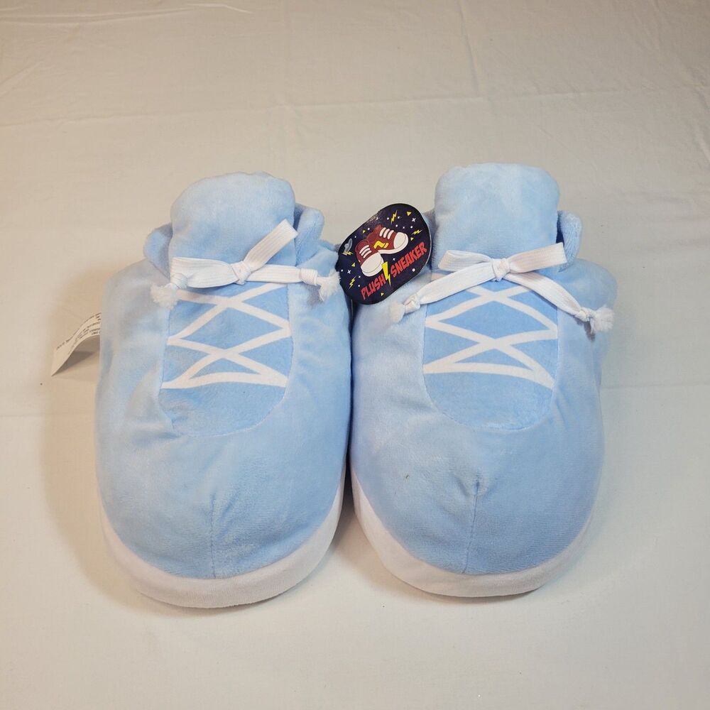 UnbraS/nded OSFM Plush Sneaker Slippers Unisex Light Blue Fleece Soft Cozy Comfy